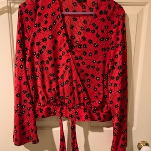 Red and black floral top